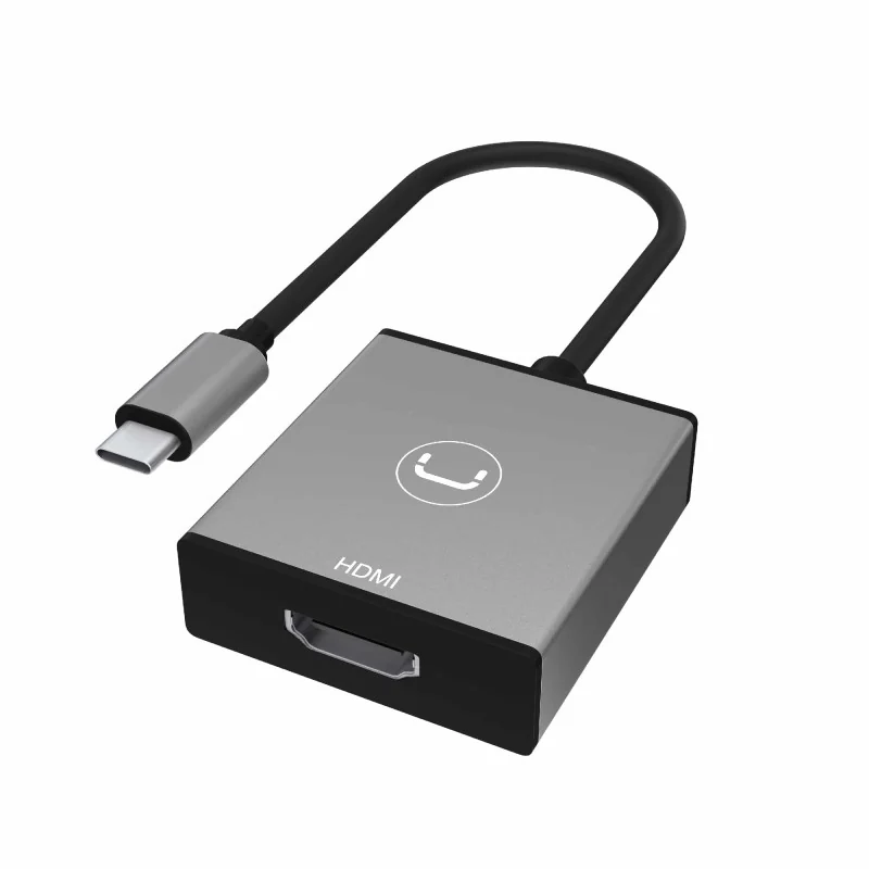 Adaptador Unno Tekno AD3001GY USB-C a HDMI 4K 60 Hz HDR con carcasa de aluminio