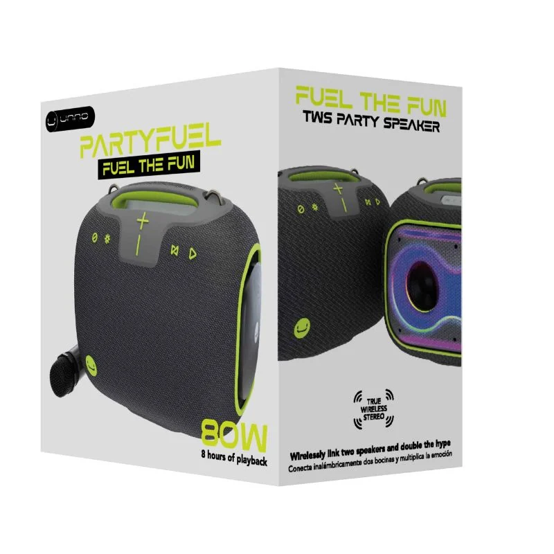 Bocina Bluetooth Unno Tekno SP9437GY PartyFuel TWS 80W IPX6 Gris