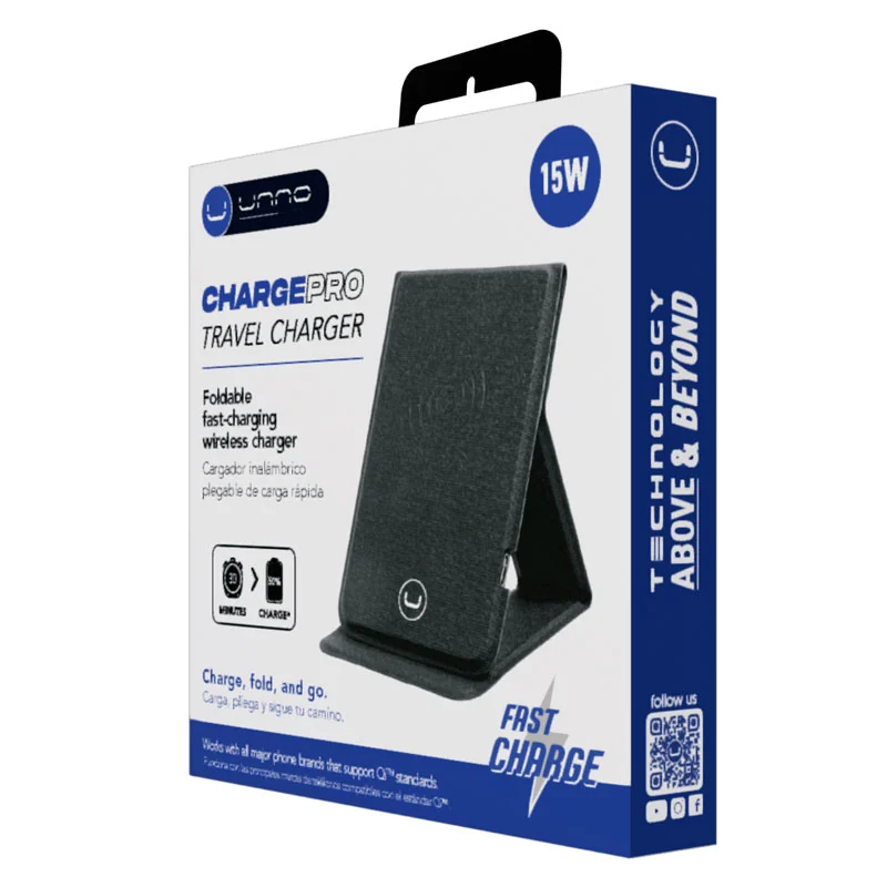 Cargador Inalámbrico Unno Tekno PW5115BK CHARGEPRO Plegable Fast Charge 15W Negro