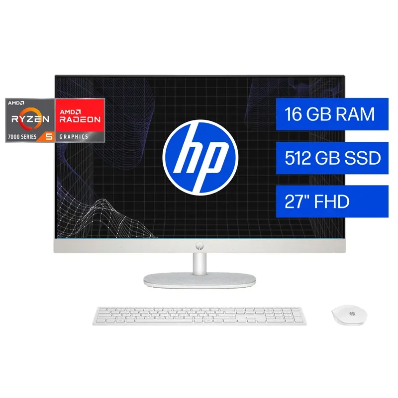 Hp, AIO 27-cr0252la, Ryzen5 7520U, 16GBRam, 512GB NVMeM.2, 27″ FDH 1920*1080, W11 Home, LA (BA1W3LA)