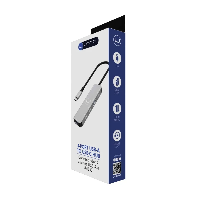 Hub Unno Tekno 4 Puertos HB1012GY USB-C 3.0 Gris