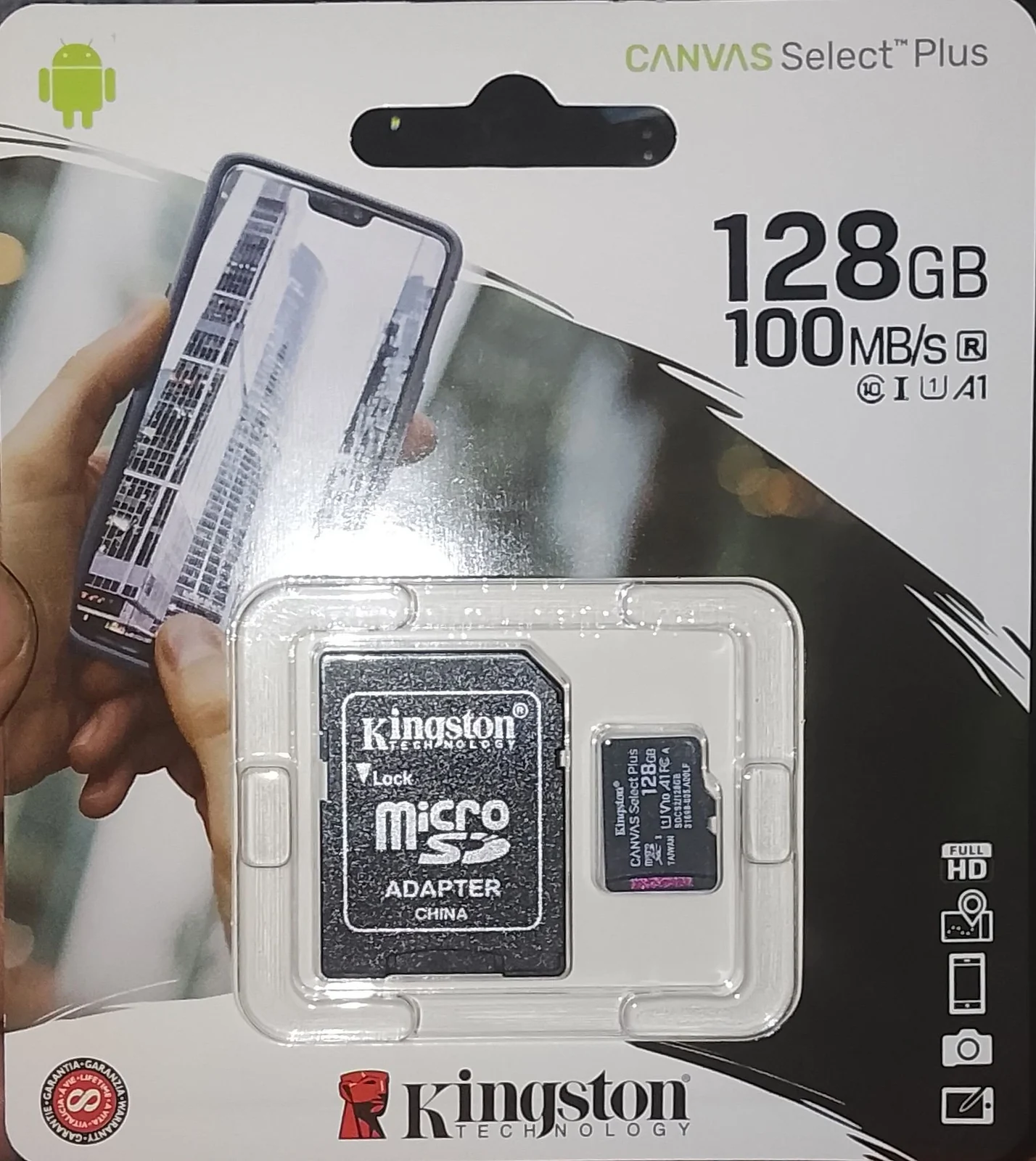 Kingston Canvas Select Plus microSDXC 128GB – 100MB/s Clase 10 UHS-I U1 A1 + Adaptador SD