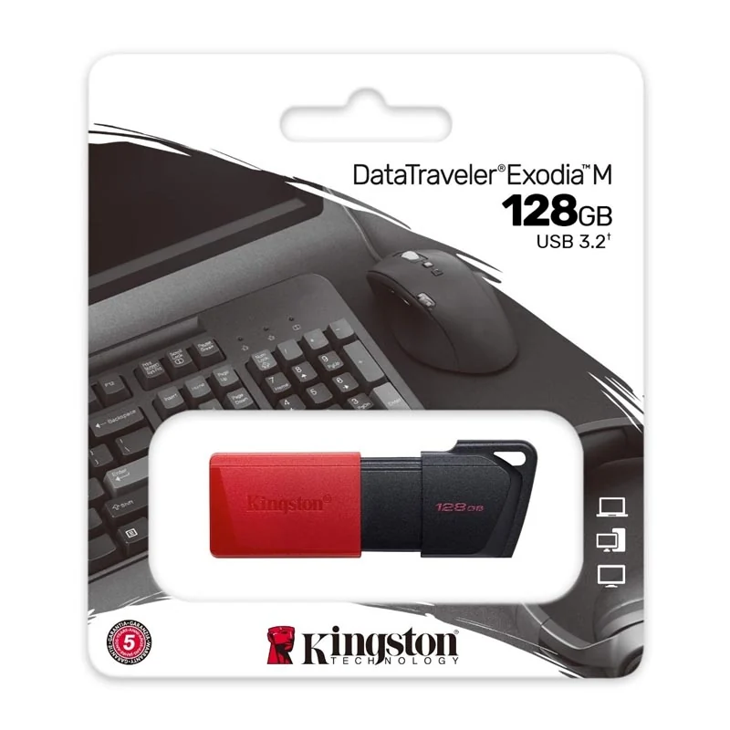 Kingston, Memoria USB de 128GB, DataTraveler Exodia M, USB 3.2″, Roja/Negra, DTXM/128GB