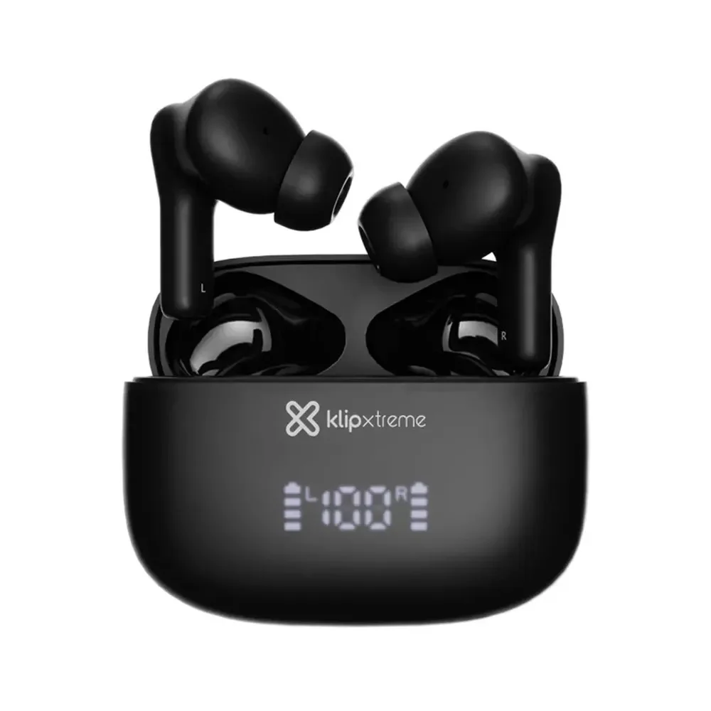 Klip Xtreme - Auriculares inalámbricos verdaderos - Para teléfono / Para dispositivos electrónicos portátiles / Para tableta - Inalámbricos - 26 horas de cancelación activa de ruido híbrida Negro