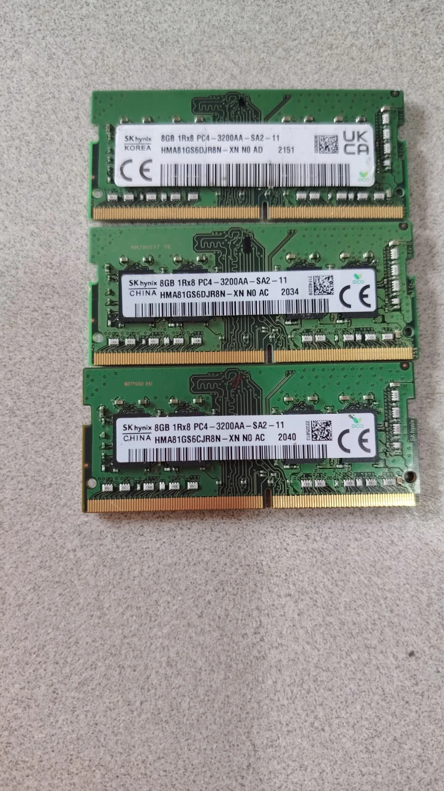 Memoria Ram para Laptops DDR4 o PC4 SodimnSK hynix 8GB DDR4 3200MHz Modelo: HMA81GS6DJR8N-XN 1Rx8 | PC4-3200AA 1.2V