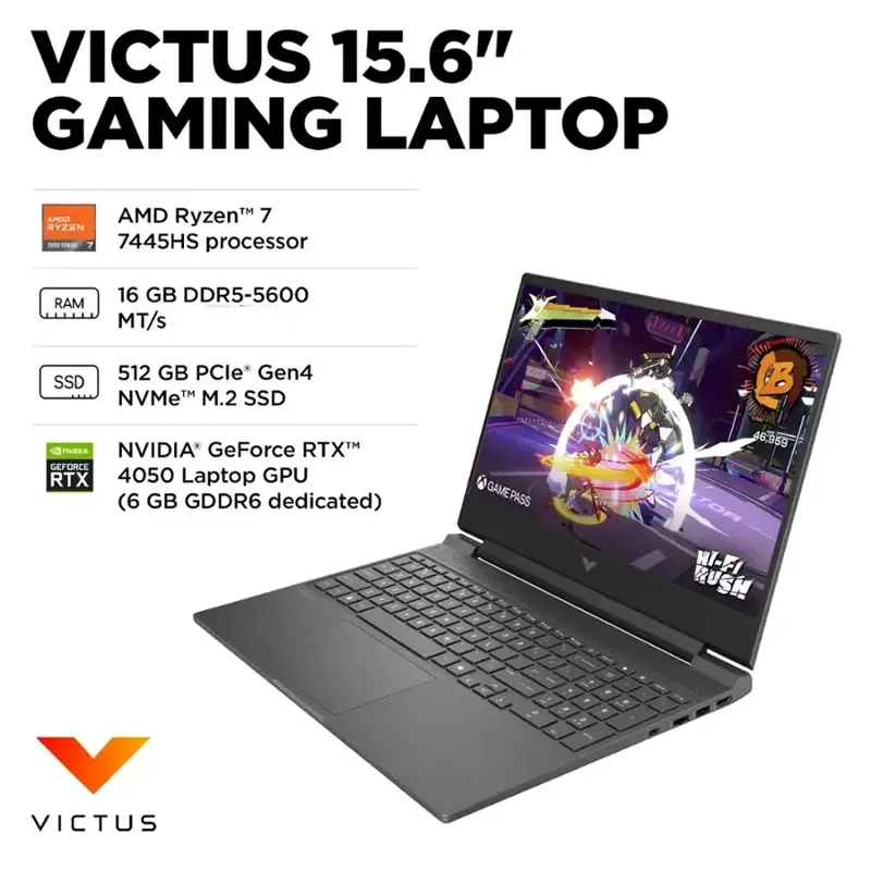 HP, Victus, Ryzen 7 7445HS, 16GB RAM, 512GB SSD, 15.6″, RTX 4050, W11 Home, US – 199251266874