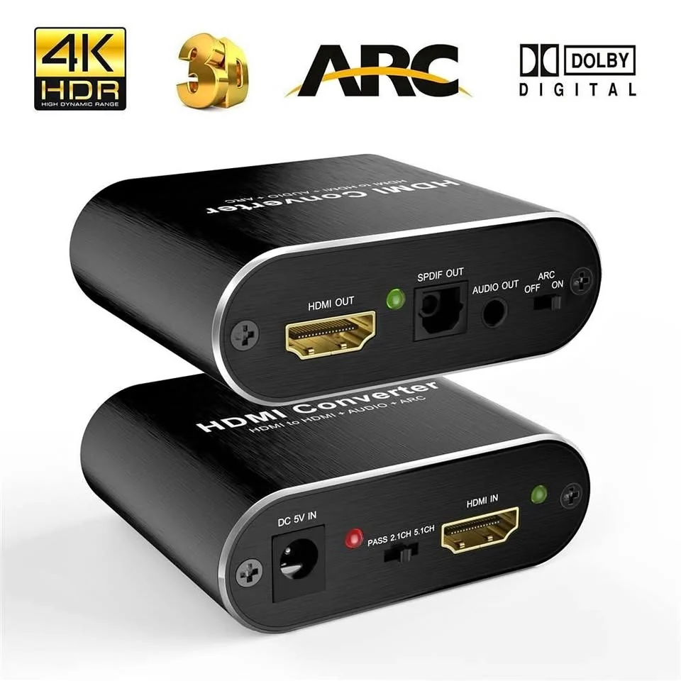 SEPARADOR / EXTRACTOR DE AUDIO HDMI A SALIDA ANALOGICA + DIGITAL - 4K - HDMI ARC - ALIMENTACION USB