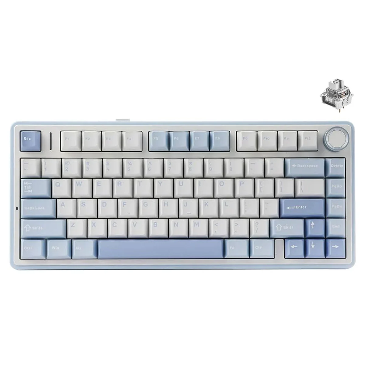Teclado mecánico para juegos Aula F75 RGB Tri-Mode Tipo-C 75% 80 teclas Estructura de junta Interruptores de madera gris) (Negro/Azul oscuro/Naranja, Azul/Blanco/Azul oscuro)