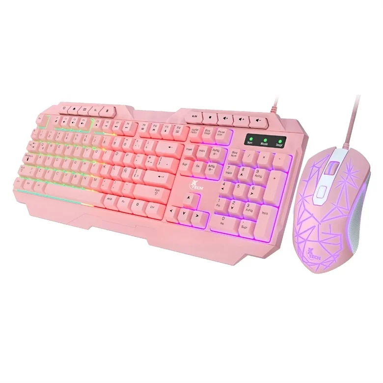 Xtech - Conjunto de teclado y ratón - Con cable - Español - USB - Rosa - Gaming-XTK-540S