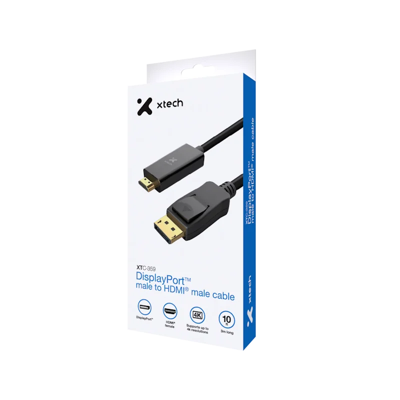 Xtech - Display cable - DisplayPort DP - HDMI - 3 m - Black - DP (m) to HDMI (m) XTC-359