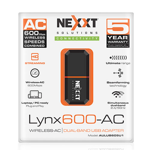 Adaptador USB Nexxt Solutions - USB 2.0 - AC - 600 Mbps
Modelo: AULUB605U1