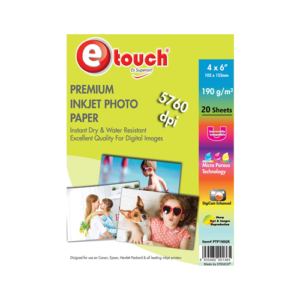 PAPEL FOTO GLOSSY 4X6, 20 HOJAS 190GRS. ETOUCH