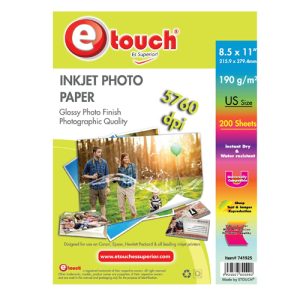PAPEL FOTO GLOSSY CARTA, 200 HOJAS, 190GRS. ETOUCH