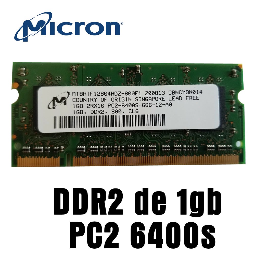 Micron 1GB 2RX16 PC2-6400S-666-12-A0 Portátil RAM (MT8HTF12864HDZ-800E1)-2