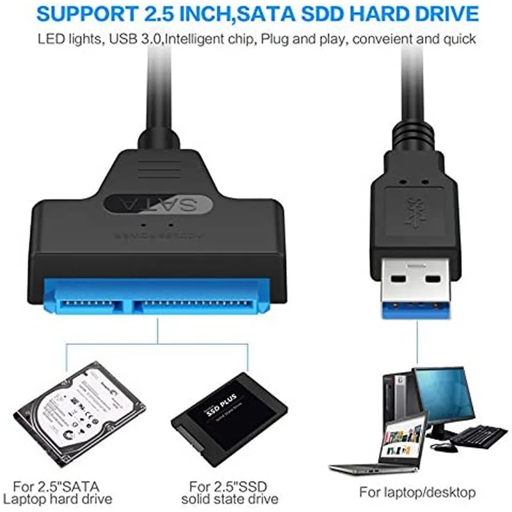 USB 3.0 A disco duro SATA III de 2.5" adaptador de cable, SATA a USB 3.0 Converter para SSD/HDD