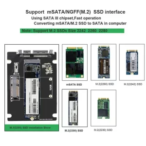 Adaptador mSATA NGFF M2 a SATA convertidor mSATANGFF SSD a SATA Kuymtek de 25 pulgadas adaptador compatible con mSATA SSD + M.2 NGFF SSD