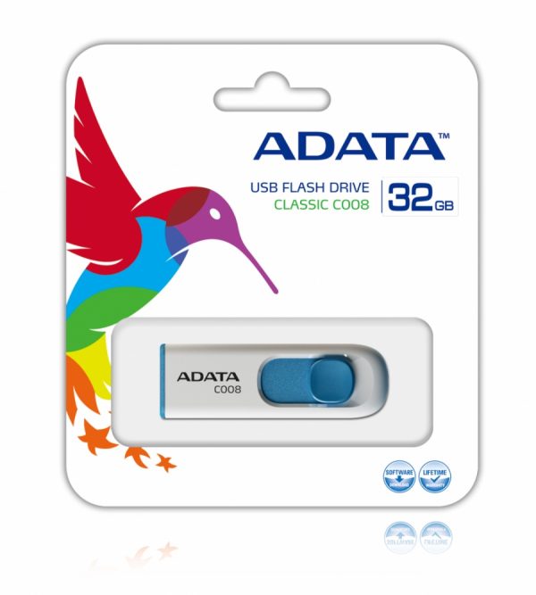 Memoria USB Adata C008, 32GB, USB 2.0, Azul Blanco AC008-32G-RWE