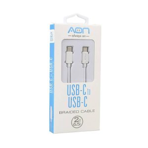Cable USB Tipo C AON, Macho Macho, 2 Metros, sólo para carga, Blanco