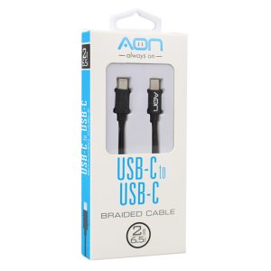 Cable USB-C a USB-C AON AO-CB-5010 2 Metros Trenzado Negro