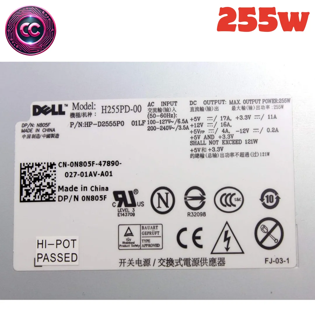 Fuente de alimentación de 255 W para Dell Optiplex 360, 380, 580, 760, 780, 960 F255E-00