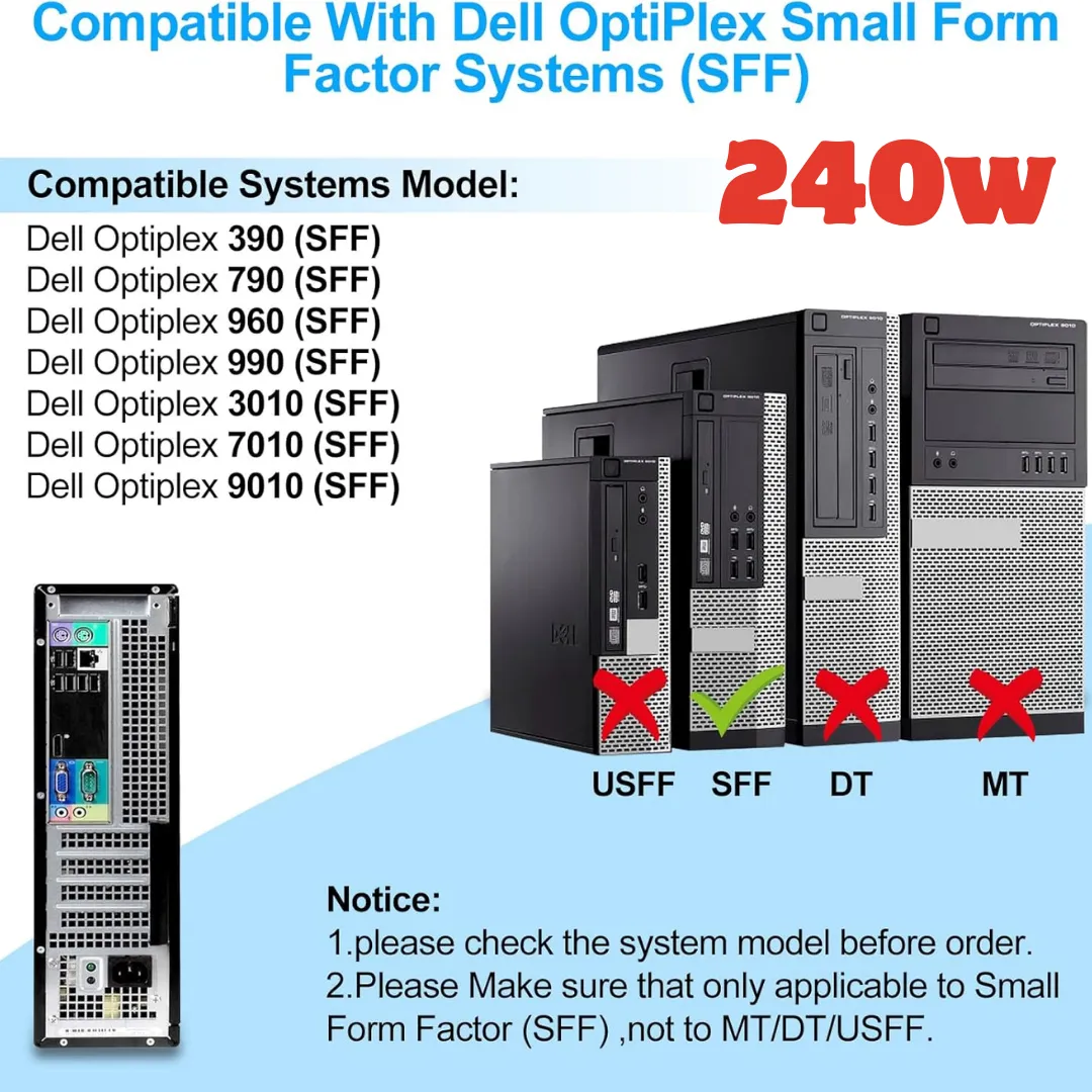 fuente de alimentación PSU para Dell OptiPlex 390 790 960 990 3010 7010 9010 d04s SFF s-union 240 W