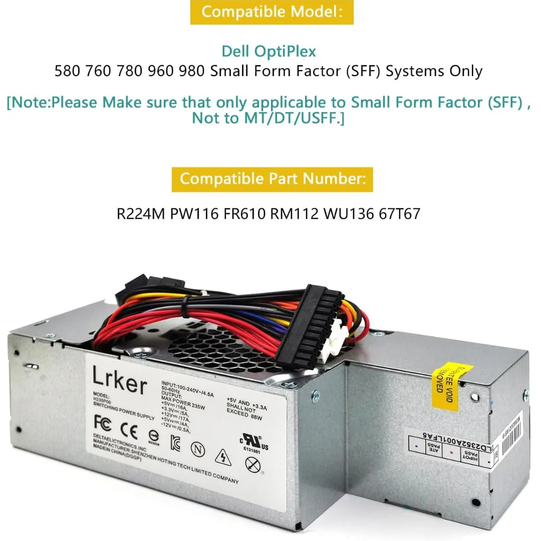 Fuente de alimentación de 235 W para sistemas de factor de forma pequeño (SFF) DELL Optiplex 580 760 780 960 y 980