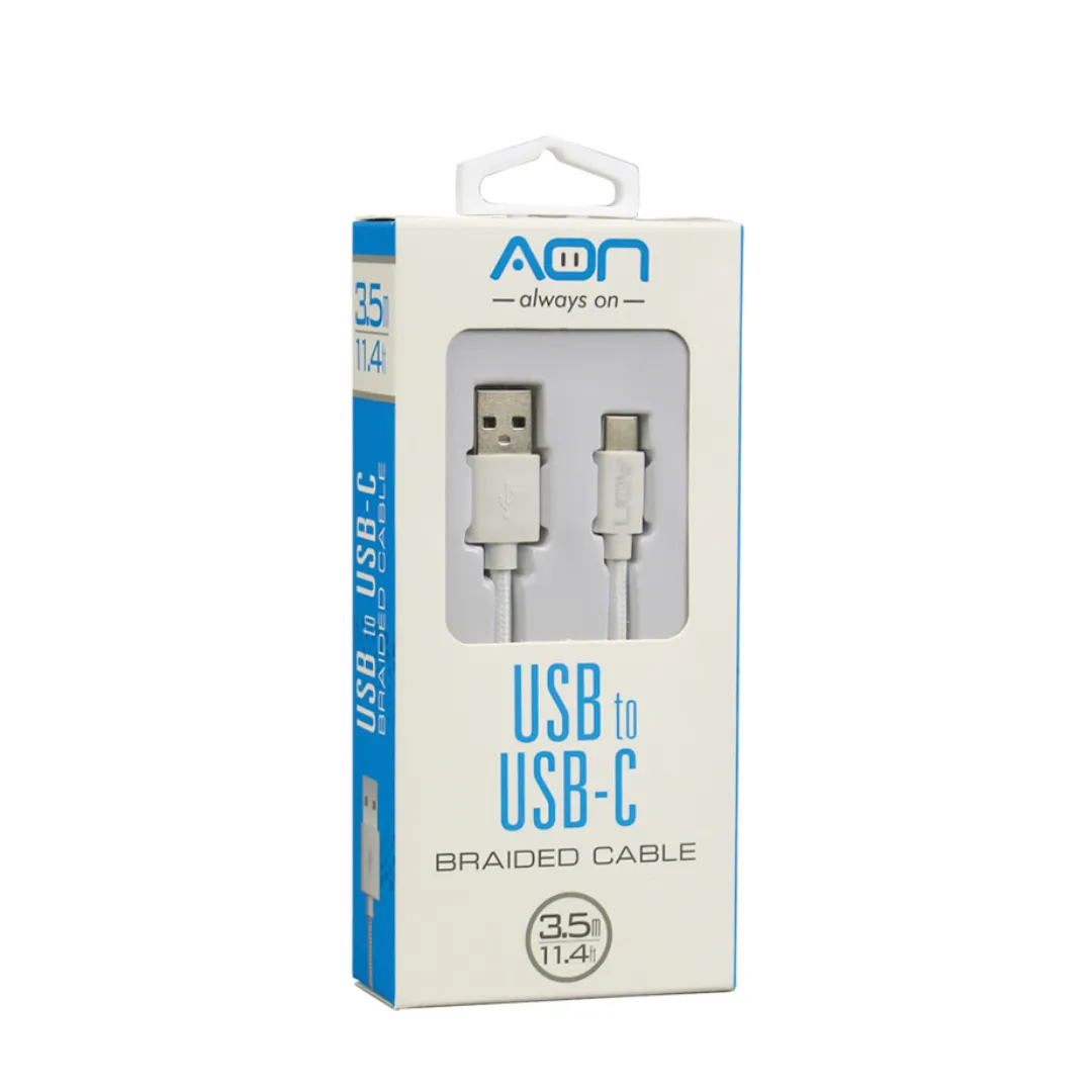 Cable USB a USB-C AON AO-CB-4001 3.5 Metros Trenzado Blanco