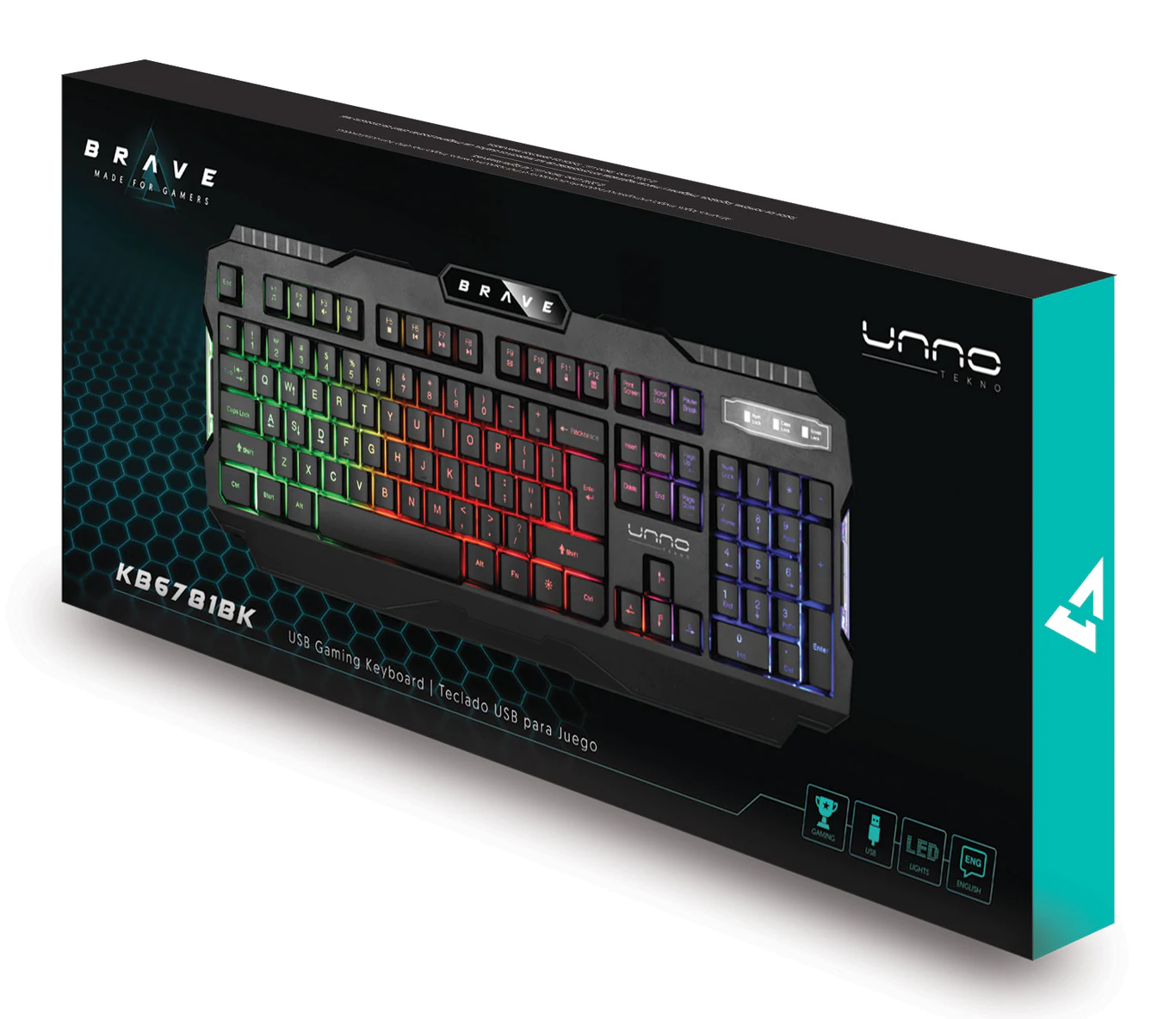 TECLADO USB GAMING CON 104 TECLAS CON ILUMINACION RGB UNNO KB6781BK