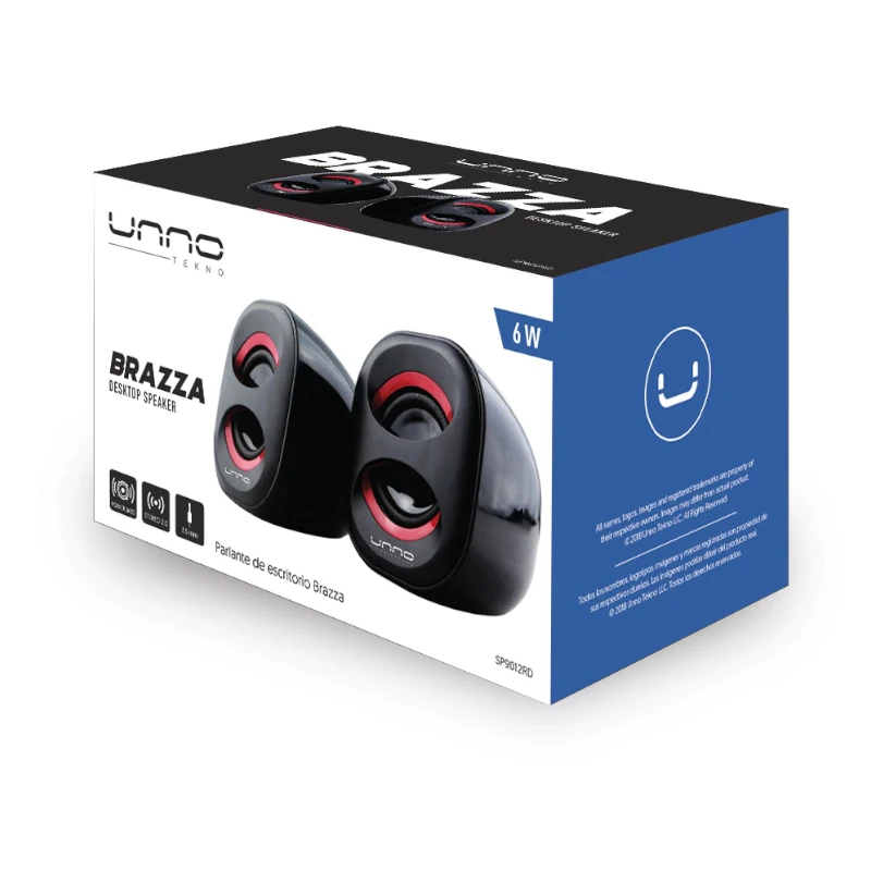 Bocina UNNO TEKNO Brazza Parlante de escritorio 6W Rojo/Negro (SP9012RD)