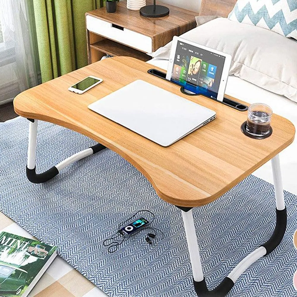 Mesa Plegable Portátil Notebook Multifuncional Cama Madera Oscuro