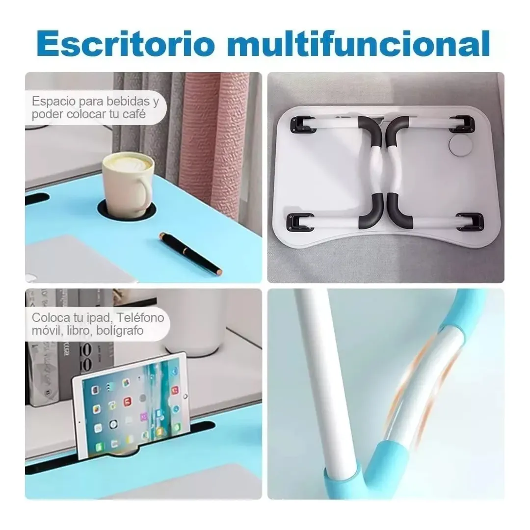 Mesa Plegable Portátil Notebook Multifuncional Cama Celeste