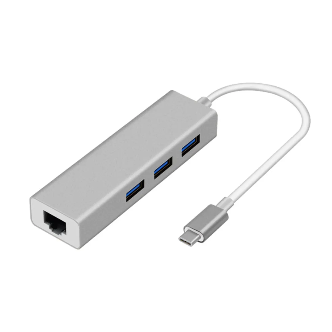 Adaptador USB-C a USB, RJ45 AON AO-AD-1010 Macho-Hembra Plateado