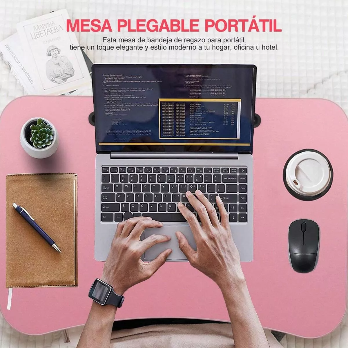Mesa Plegable Portátil Para Laptop/cama Multiusos Escritorio Color Coral Claro