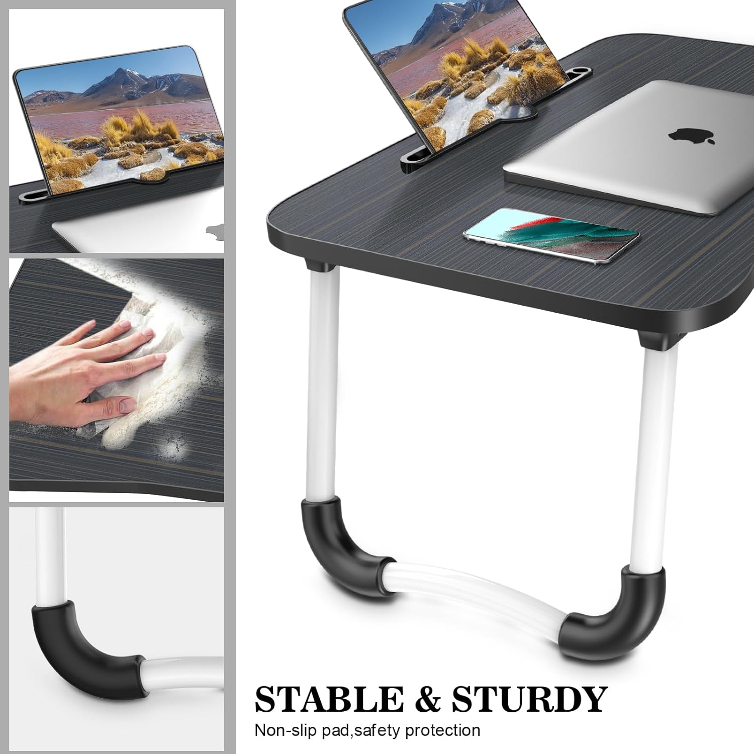 mesa plegable para laptop con ranura para tableta, negra