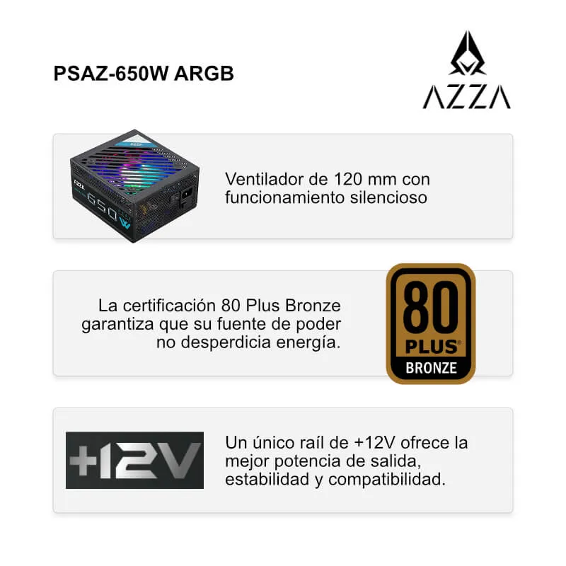 Fuente de Poder 650W AZZA PSAZ 650 80-PLUS Bronce ARGB