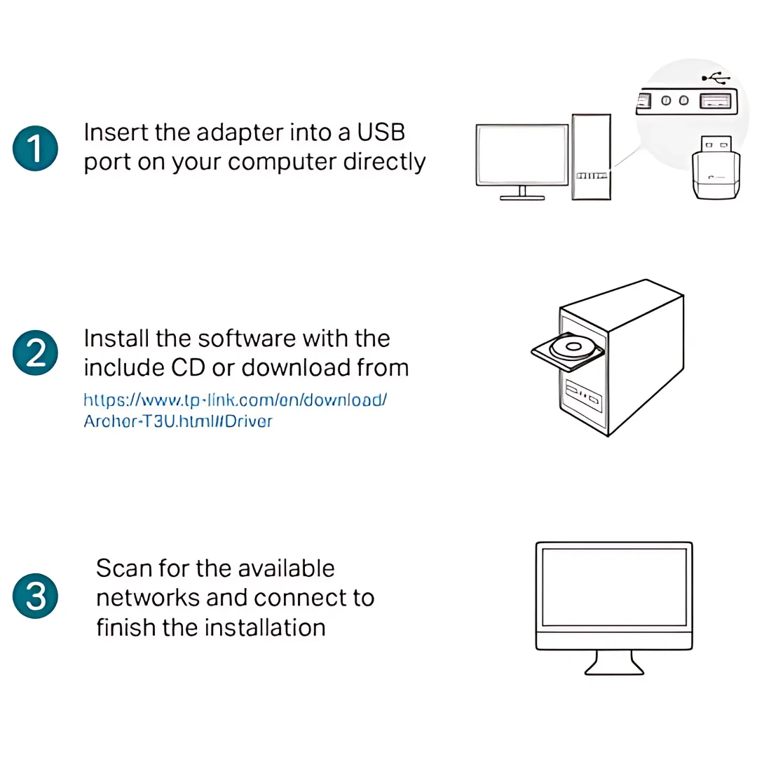 TP-LINK Archer T2U AC600 Wireless Dual Band USB Adapter (Color: Black, Tamaño: Mini)