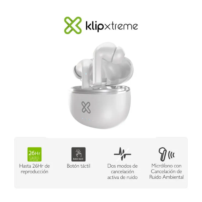 Audífonos Bluetooth Klip Xtreme EdgebudsPro In-ear con Micrófono Blanco