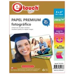 PAPEL FOTO GLOSSY 4X6 100 HOJAS WATERPROOF, 260GRS. ETOUCH