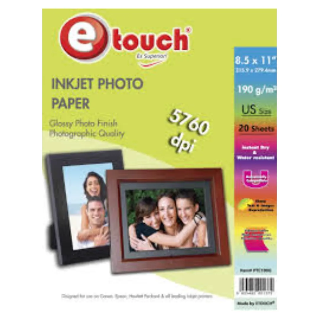Papel foto tam. carta 190gr 20 hojas etouch