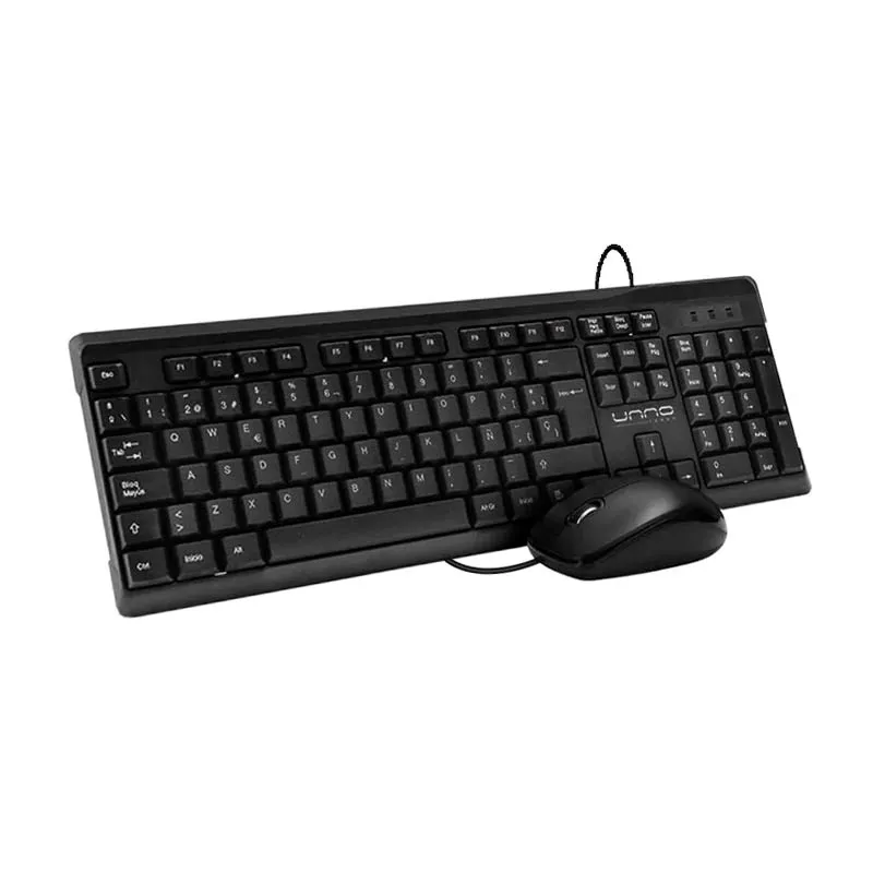 Teclado y Mouse Alámbrico Unno Tekno Klass USB Negro Español