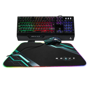 Teclado y Mouse Gaming Alámbrico Unno Tekno Brave Negro USB Ingles + Mousepad