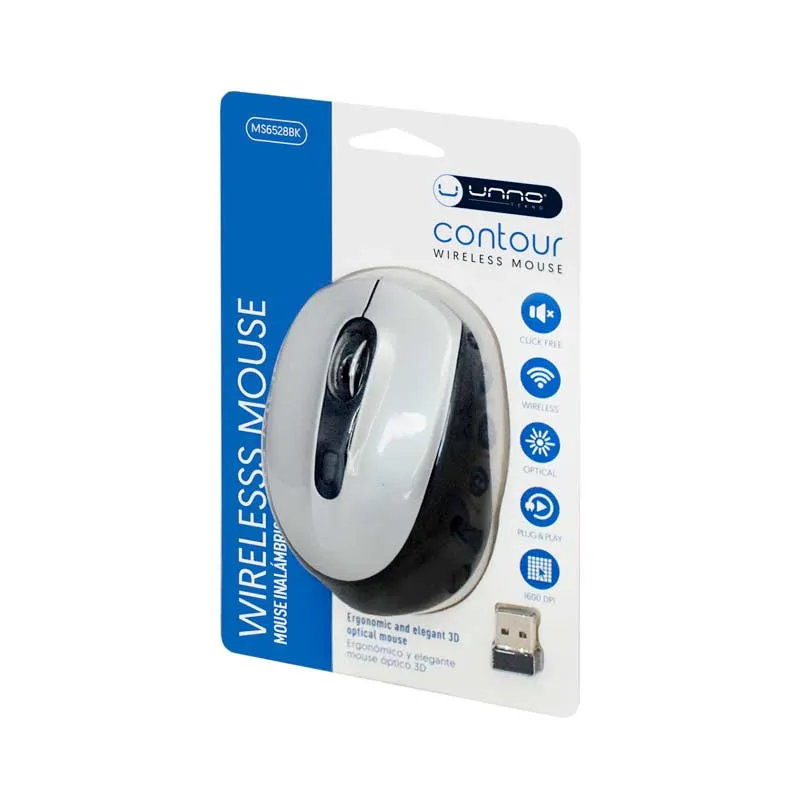 Mouse Inalámbrico Unno Tekno Contour 1600DPI Plateado