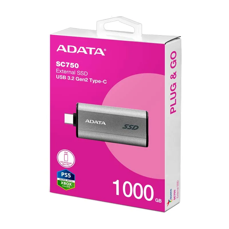 Unidad SSD Externa 3.2″ USB-C 1TB ADATA SC750 Lectura 1050MB/s