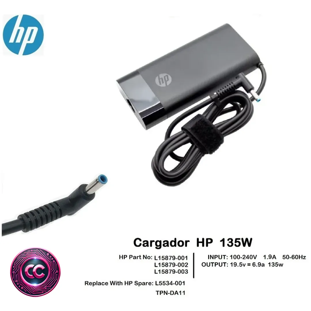 Cargador HP 135W Original Negro 110/220V para Notebook o Laptop – Alta Compatibilidad