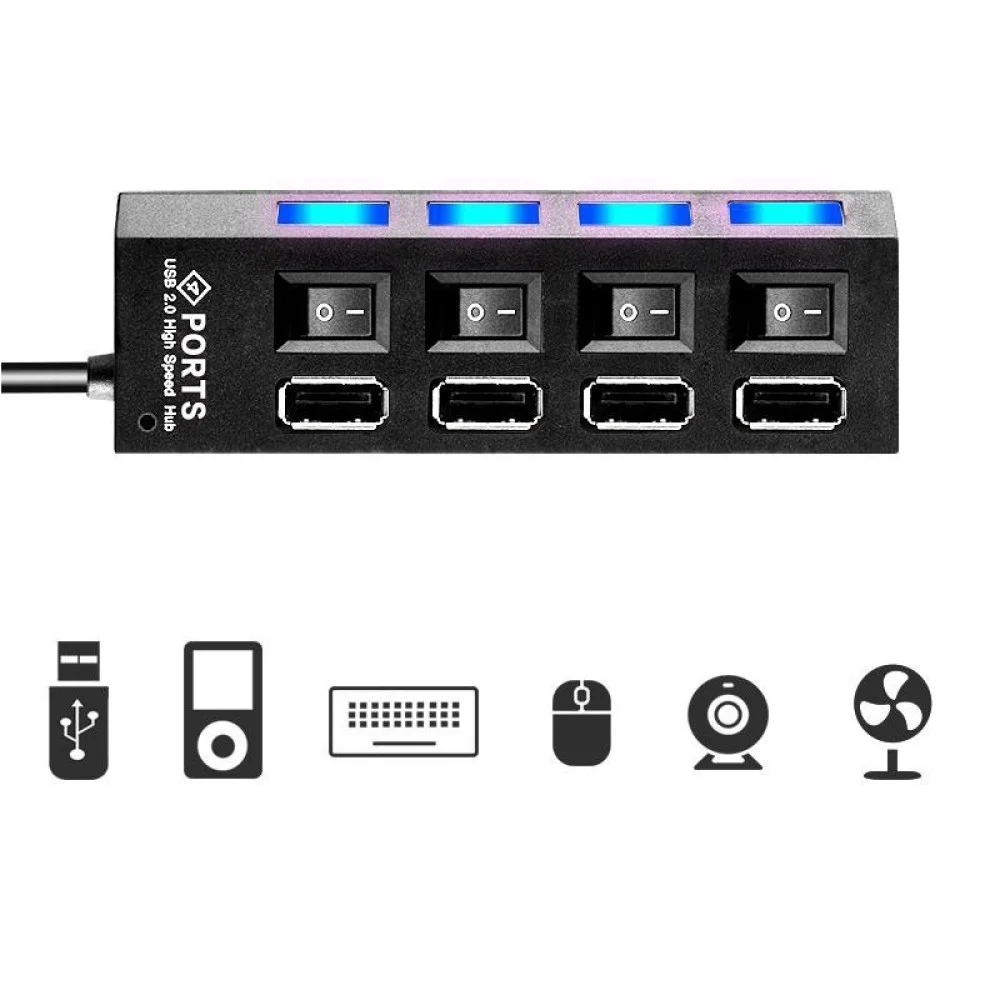 HUB 4 PUERTOS INTERRUPTOR USB DE ALTA VELOCIDAD