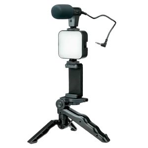 Trípode VTA+ con Luz LED y Micrófono 3.5mm para Celular – Negro