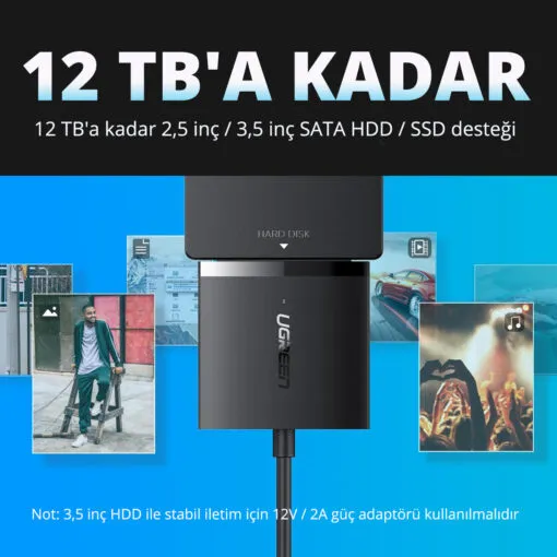 Gabinete D/Duro Sata A Usb-A 3.0 3.5»/2.5 Dc5.5Mm Negro Cm257 Ugreen