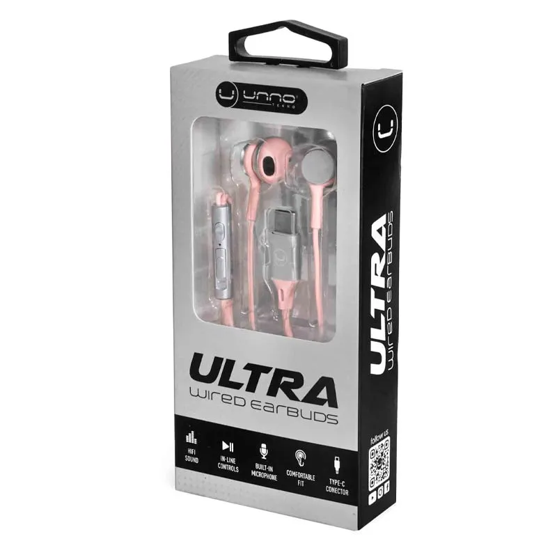 Audífonos In-Ear Unno Tekno HS7005PK USB-C Ultra Rosado