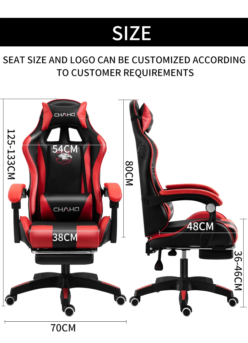 Silla Gaming de Alta Comodidad CHAHO B-055 NEGRO-ROJO con Reposabrazos Extralargos