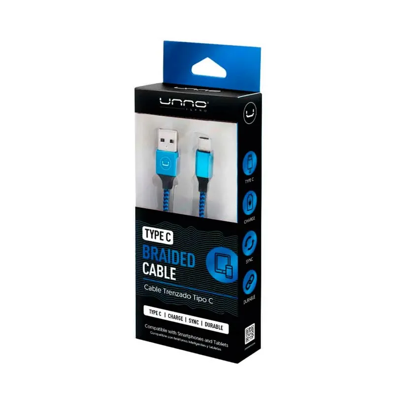 Cable USB a USB-C Unno Tekno CB4061BL 1.5 Metros Trenzado Azul